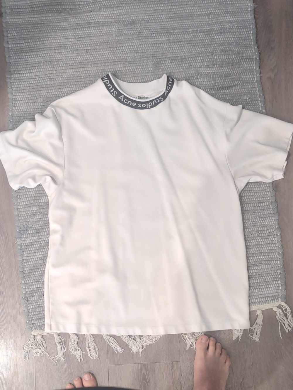 Acne White Short Sleeve Tee with Gray Logo Collar